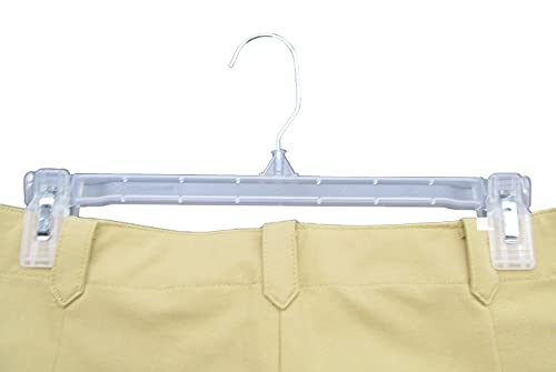 NAHANCO 6012 Plastic Skirt/Pant Hanger with Pinch Grips, Metal Swivel Hook, 12", Clear (Pack of 200)