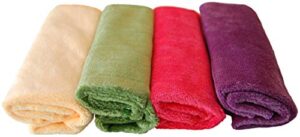 plush microfiber towels/washcloths, ultra soft thick (purple, pink, green, yellow)