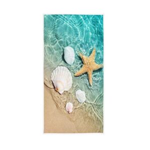 qugrl starfish hand towels for bathroom seashell small bath towel 16x30 in, decorative beach kitchen dish towels summer guest fingertip towel washcloth for spa gym sport