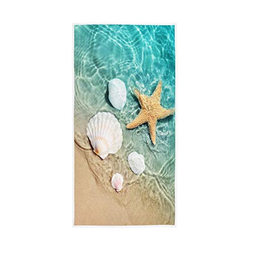 QUGRL Starfish Hand Towels for Bathroom Seashell Small Bath Towel 16x30 in, Decorative Beach Kitchen Dish Towels Summer Guest Fingertip Towel Washcloth for Spa Gym Sport