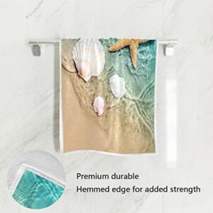 QUGRL Starfish Hand Towels for Bathroom Seashell Small Bath Towel 16x30 in, Decorative Beach Kitchen Dish Towels Summer Guest Fingertip Towel Washcloth for Spa Gym Sport