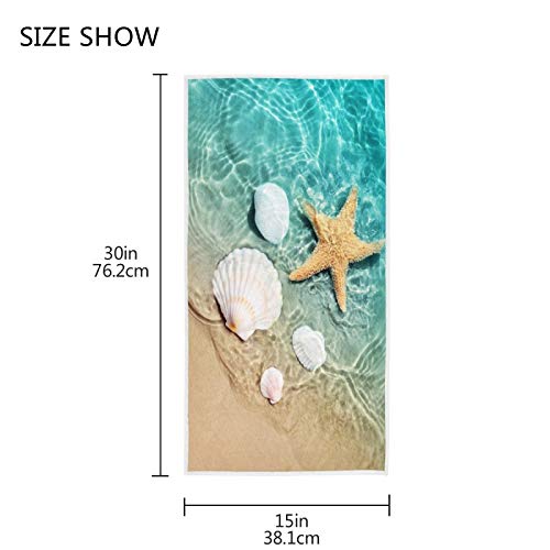 QUGRL Starfish Hand Towels for Bathroom Seashell Small Bath Towel 16x30 in, Decorative Beach Kitchen Dish Towels Summer Guest Fingertip Towel Washcloth for Spa Gym Sport