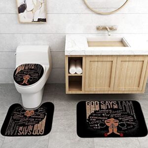 4PCS Praying Black Girl Bathroom Sets with Shower Curtain and Rugs Toilet Lid Cover and Bath Mat, Inspirational Quotes Afrcian Shower Curtain Set with Hooks, Waterproof Bathroom Decor Shower Curtains