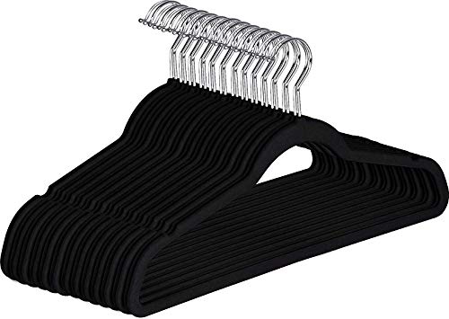 Hoogtecly Premium Velvet Hangers Heavyduty - Non Slip - Velvet Suit Hangers Hooks,Space Saving Clothes Hangers Black (30pcs)