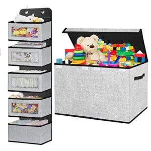 homyfort toy storage box chest bins with lids and over the door organizer bundle (white)