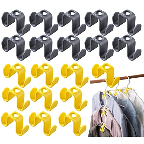 Clothes Hanger Connector Hooks, 40 Pcs Hanger Hooks, Space Saving Hanger Extender Clips, Heavy Duty Cascading Clothes Hanger Connection Hooks for Closet Wardrobe Organizer (20pc Yellow+20pc Grey)