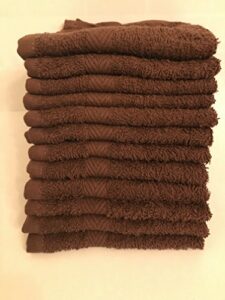 10 new brown washcloth towel dobby border ringspun 100% cotton 12x12 inch.