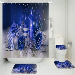 axisrc 4pieces merry christmas shower curtains sets blue background rugs 3d print polyester bathroom mat home textile bath sets 71x71inches