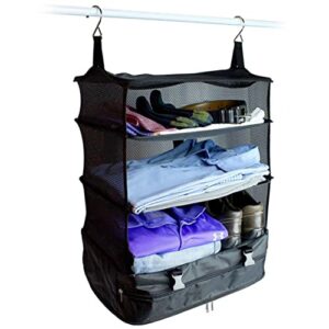 kuyyfds portable travel storage bag, hook hanging organizer wardrobe clothes storage rack holder travel suitcase shelves-black toiletry bags