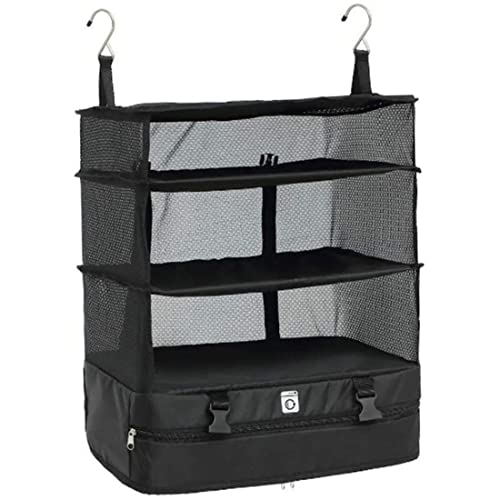 KUYYFDS Portable Travel Storage Bag, Hook Hanging Organizer Wardrobe Clothes Storage Rack Holder Travel Suitcase Shelves-Black Toiletry Bags