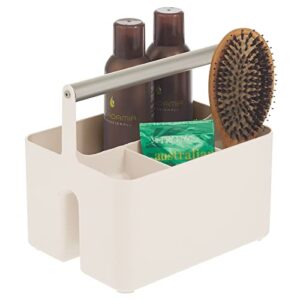 mdesign plastic shower caddy storage organizer utility tote, divided basket bin - metal handle for bathroom, dorm, kitchen, holds soap, shampoo, conditioner - aura collection - cream/beige/satin