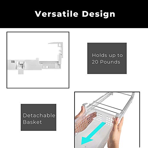 Smart Design Storage Pull Out Bin - Extra Large - Extendable Rails and Handle - Closet, Shelves, Garage, Pantry - BPA Free - Holds 20 lbs - Home Organization - Clear