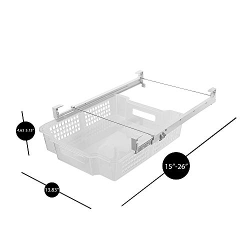 Smart Design Storage Pull Out Bin - Extra Large - Extendable Rails and Handle - Closet, Shelves, Garage, Pantry - BPA Free - Holds 20 lbs - Home Organization - Clear