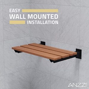 Bohemian 18.7 in. Teak Wall Mounted Folding Shower Seat in Matte Black