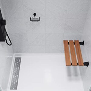 Bohemian 18.7 in. Teak Wall Mounted Folding Shower Seat in Matte Black