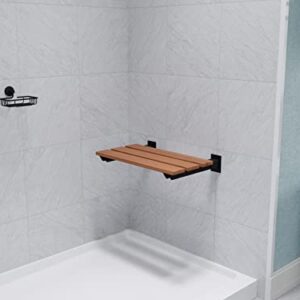 Bohemian 18.7 in. Teak Wall Mounted Folding Shower Seat in Matte Black