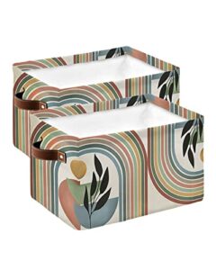 storage bins cubes waterproof cloth storage basket, abstract boho foldable storage bags for shelf closet clothes storage organizers with handles nordic rainbow abstract floral geometry 2pcs