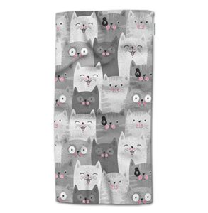 hgod designs hand towel cats,cute grey cats with funny various expressions pattern hand towel best for bathroom kitchen bath and hand towels 30" lx15 w