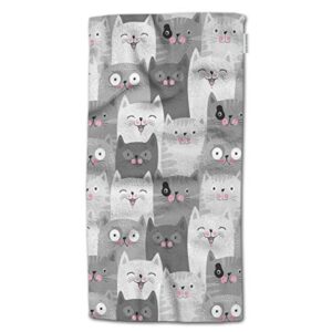 HGOD DESIGNS Hand Towel Cats,Cute Grey Cats with Funny Various Expressions Pattern Hand Towel Best for Bathroom Kitchen Bath and Hand Towels 30" Lx15 W