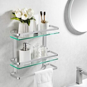 kes bathroom tempered glass shelf 2 tier storage glass shelf rectangular with bar wall mounted sand sprayed anodized aluminum finish, a4127b