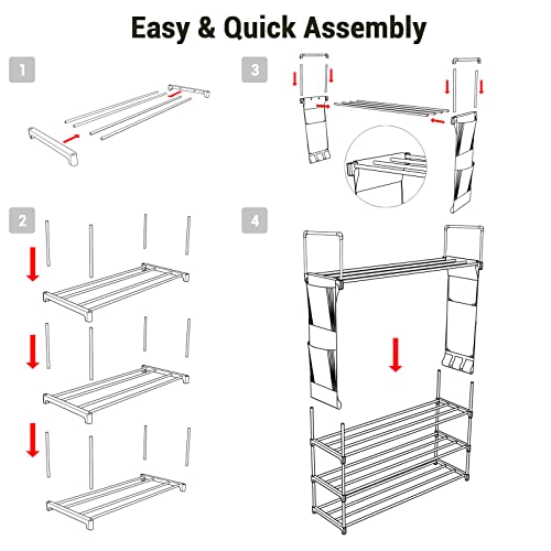 Ampersand Shops Multipurpose Home Organizer 4-Tier 20-Pair Capacity Space Saver Metal Shoe Rack (Black)