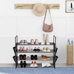 Ampersand Shops Multipurpose Home Organizer 4-Tier 20-Pair Capacity Space Saver Metal Shoe Rack (Black)