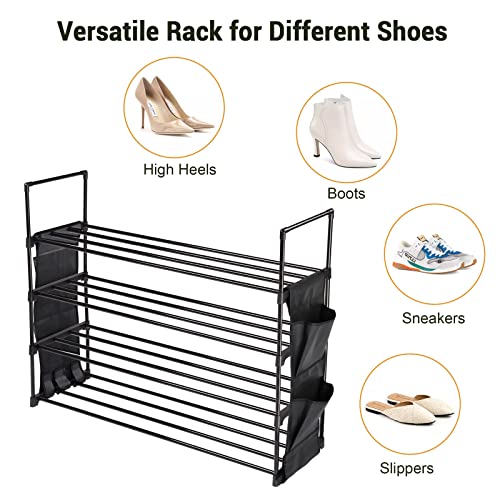 Ampersand Shops Multipurpose Home Organizer 4-Tier 20-Pair Capacity Space Saver Metal Shoe Rack (Black)