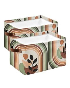 storage bins cubes waterproof cloth storage basket, modern boho foldable storage bags for shelf closet clothes storage organizers with handles abstract floral nordic rainbow 2pcs