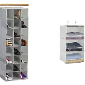 simple houseware 24 section hanging shoe shelves closet organizer + 3 shelves hanging closet organizer, gray