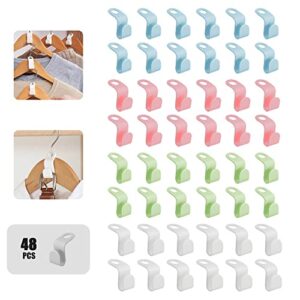 clothes hanger connector hooks,closet cascading coat hanger,clothes-rack stacking arranging device,plastic hanging connection tool,wardrobe organizer extender,heavy duty/space saving/colorful(48pcs)