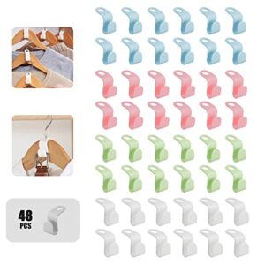 Clothes Hanger Connector Hooks,Closet Cascading Coat Hanger,Clothes-Rack Stacking Arranging Device,Plastic Hanging Connection Tool,Wardrobe Organizer Extender,Heavy Duty/Space Saving/Colorful(48pcs)