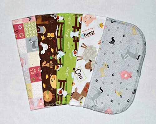 2 Ply Printed Flannel 8x8 Inches Set of 5 Little Wipes Farm Life