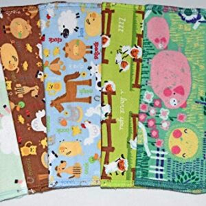 2 Ply Printed Flannel 8x8 Inches Set of 5 Little Wipes Farm Life