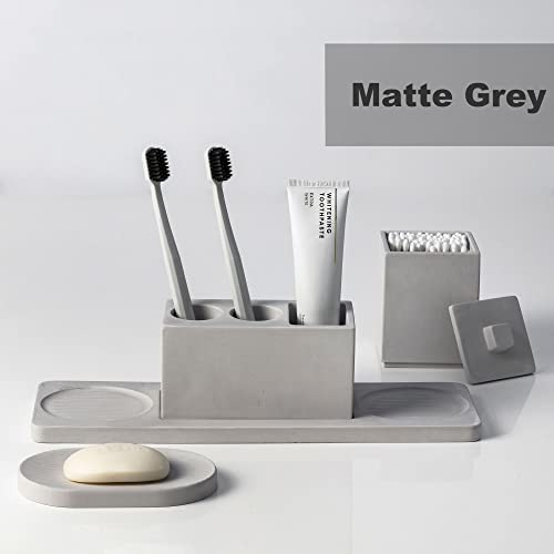 Bathroom Accessory Set Grey, Toothbrush Holder Set Diatomite, Bathroom Accessories Countertop Complete with Electric Toothbrush Holders, Soap Dish Set