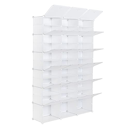 DESIGNSCAPE3D 12-Tier Portable 72 Pair Shoe Rack Organizer 36 Grids Tower Shelf Storage Cabinet Stand Expandable for Heels, Boots, Slippers, White