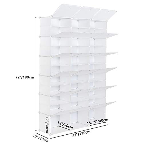 DESIGNSCAPE3D 12-Tier Portable 72 Pair Shoe Rack Organizer 36 Grids Tower Shelf Storage Cabinet Stand Expandable for Heels, Boots, Slippers, White