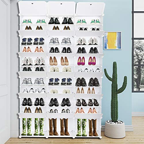 DESIGNSCAPE3D 12-Tier Portable 72 Pair Shoe Rack Organizer 36 Grids Tower Shelf Storage Cabinet Stand Expandable for Heels, Boots, Slippers, White