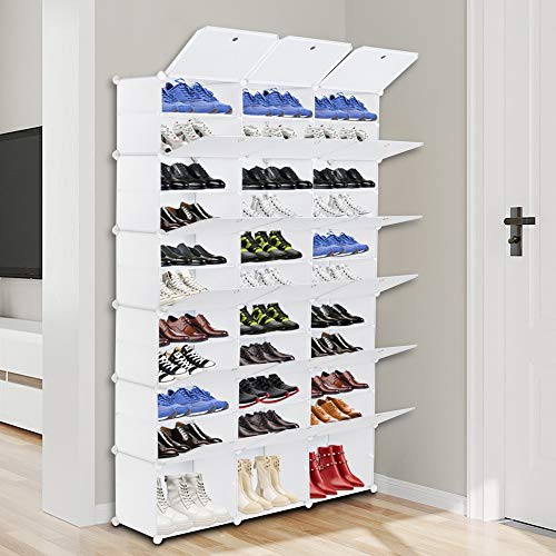 DESIGNSCAPE3D 12-Tier Portable 72 Pair Shoe Rack Organizer 36 Grids Tower Shelf Storage Cabinet Stand Expandable for Heels, Boots, Slippers, White