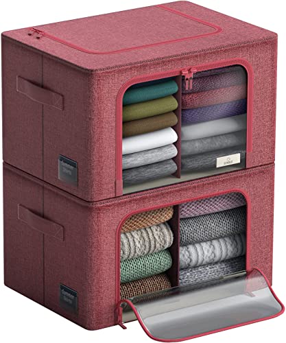 Sorbus Storage Bins with Divided Interior - Large Stackable & Foldable Organizer Containers with Metal Frame, Oxford Fabric, Large Window & Carry Handles - Organization for Bedroom, Linens, Clothes & More