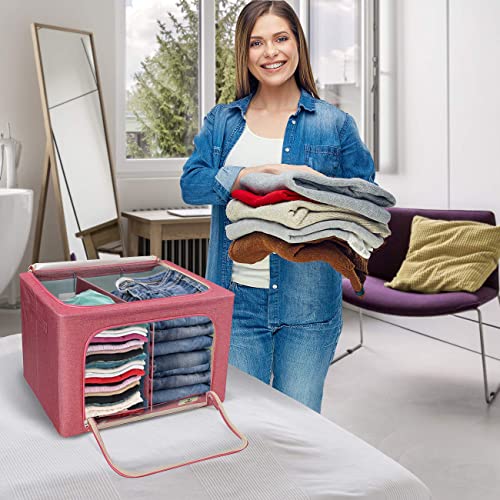 Sorbus Storage Bins with Divided Interior - Large Stackable & Foldable Organizer Containers with Metal Frame, Oxford Fabric, Large Window & Carry Handles - Organization for Bedroom, Linens, Clothes & More