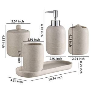 5-Pieces Bathroom Accessory Set Hight Quality Polyresin Ensemble-Lotion Dispenser/Toothbrush Holder/Cotton Jar/Tray/Tumbler Cup