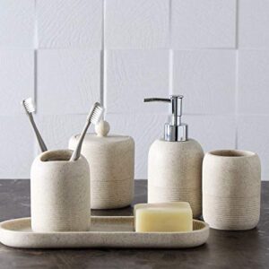 5-Pieces Bathroom Accessory Set Hight Quality Polyresin Ensemble-Lotion Dispenser/Toothbrush Holder/Cotton Jar/Tray/Tumbler Cup