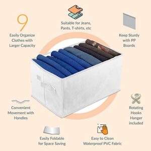 Large Sturdy Wardrobe Clothes Organizer – 17 x 11 x 8.6-inch Clothes Organizer for Folded Clothes – 2-Pcs Foldable Wardrobe Boxes with 9 Slots Each – Pants Organizers with Rotating Hooks Hanger