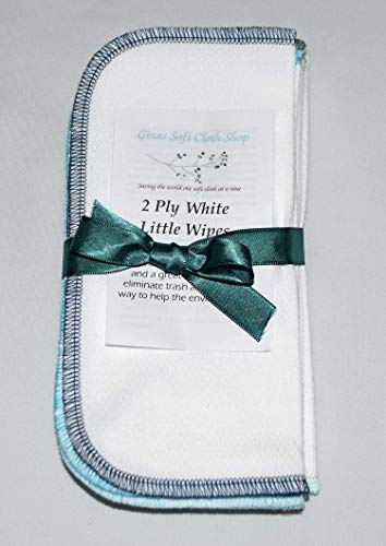 2 Ply 8x8 Inches White Cotton Birdseye Little Wipes Set of 10 Assorted Blues and Greens