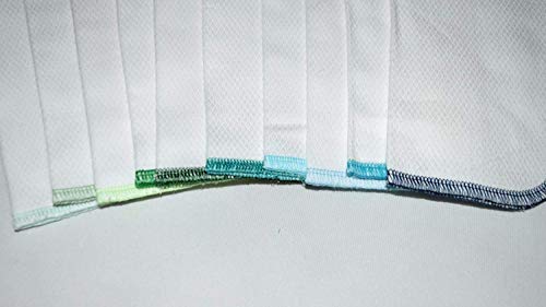 2 Ply 8x8 Inches White Cotton Birdseye Little Wipes Set of 10 Assorted Blues and Greens