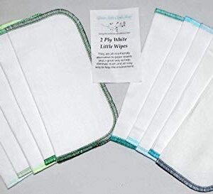 2 Ply 8x8 Inches White Cotton Birdseye Little Wipes Set of 10 Assorted Blues and Greens