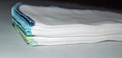 2 Ply 8x8 Inches White Cotton Birdseye Little Wipes Set of 10 Assorted Blues and Greens