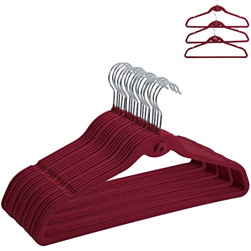 ATZJOY Velvet Hangers, Non Slip 360 Degree Swivel Hook Strong and Durable Clothes Hangers for Coats, Suit, Shirt, Pants & Dress Clothes(50 Pack Burgundy)