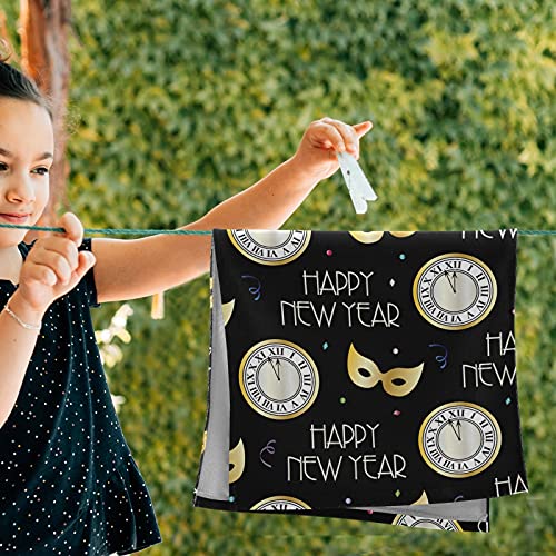 Hand Towel 2pack Happy New Year Clock 28x14.5 inch Ultra Soft Highly Absorbent Bath Towel Kitchen Dish Guest Towel Home Bathroom Decor