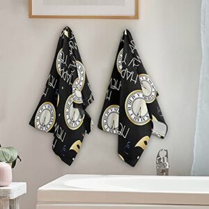 Hand Towel 2pack Happy New Year Clock 28x14.5 inch Ultra Soft Highly Absorbent Bath Towel Kitchen Dish Guest Towel Home Bathroom Decor